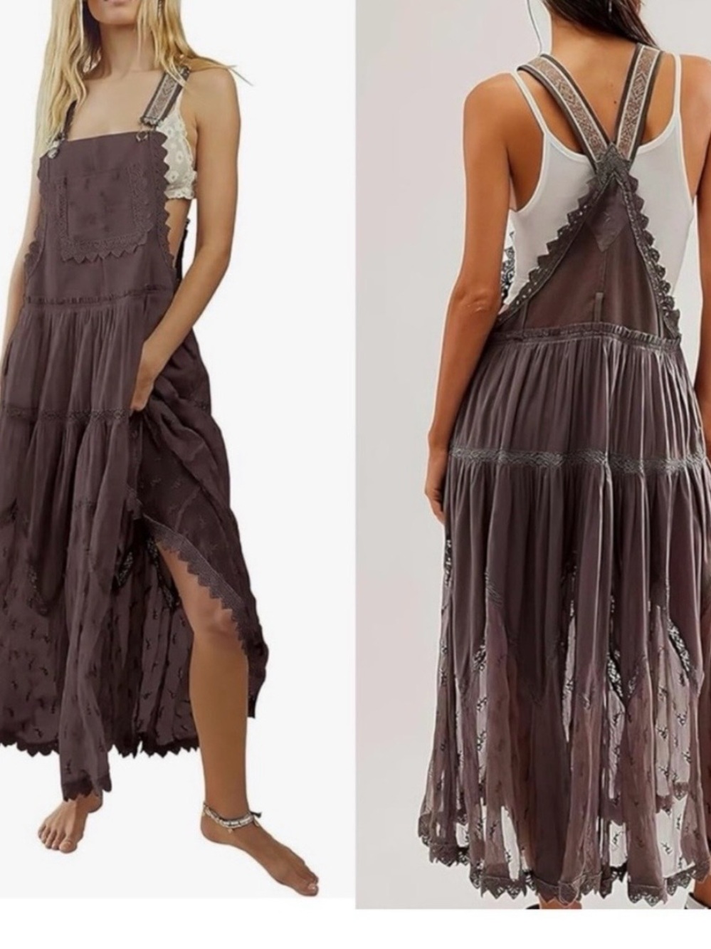 NWT Boho Free People Inspired Ebossy Laced Embroidered Tulle Bob Maxi Dress L XL - Picture 2 of 6